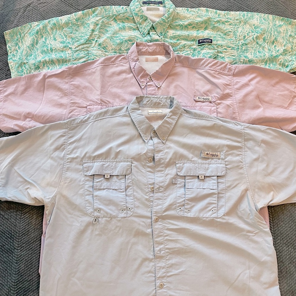 Mens XL Columbia PFG fishing button up down shirt lot of 3